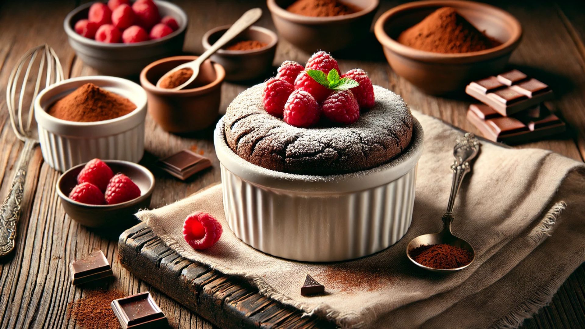 a dessert in a ramekin with raspberries