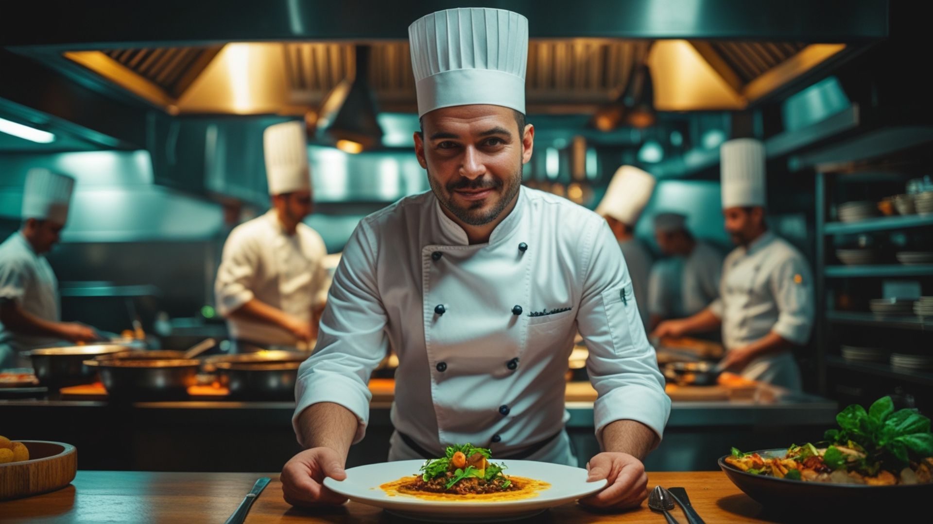 Chef evaluando un plato en un restaurante de alta gama para la selección de chefs.