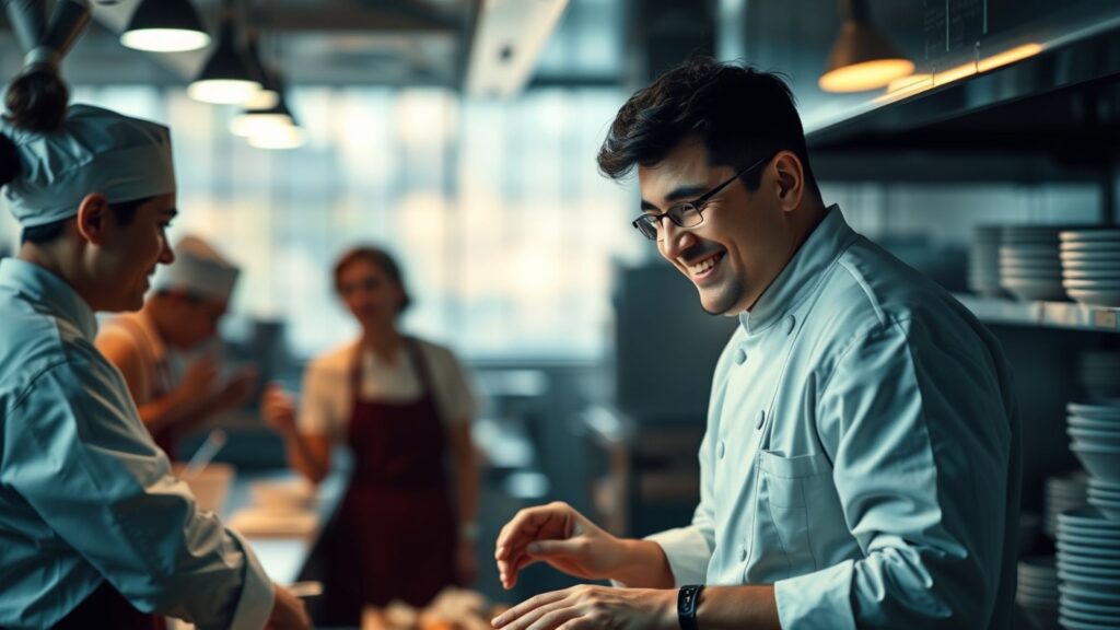 Equipo de cocina manejando la presión del servicio con organización.