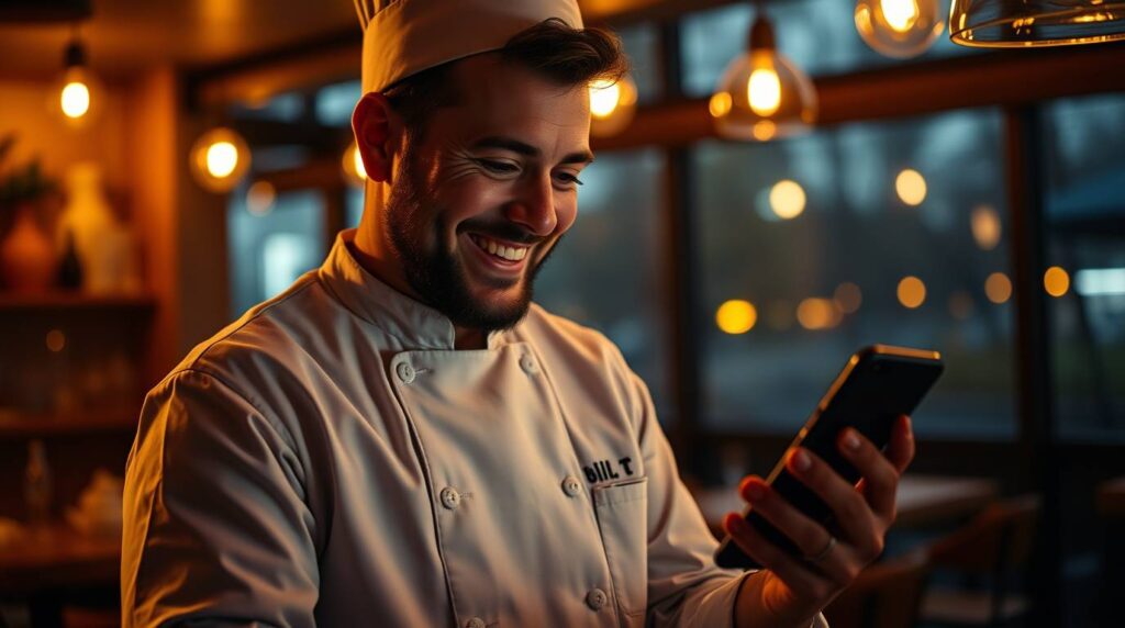 Chef gestionando reseñas para ganar más como chef.