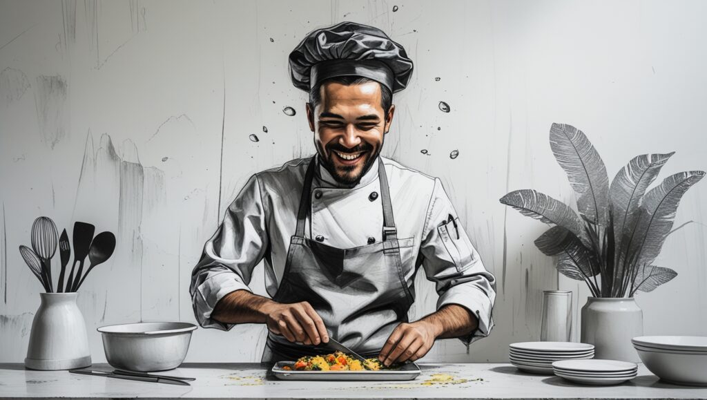 Chef revisando costes e ingredientes en restauración profesional