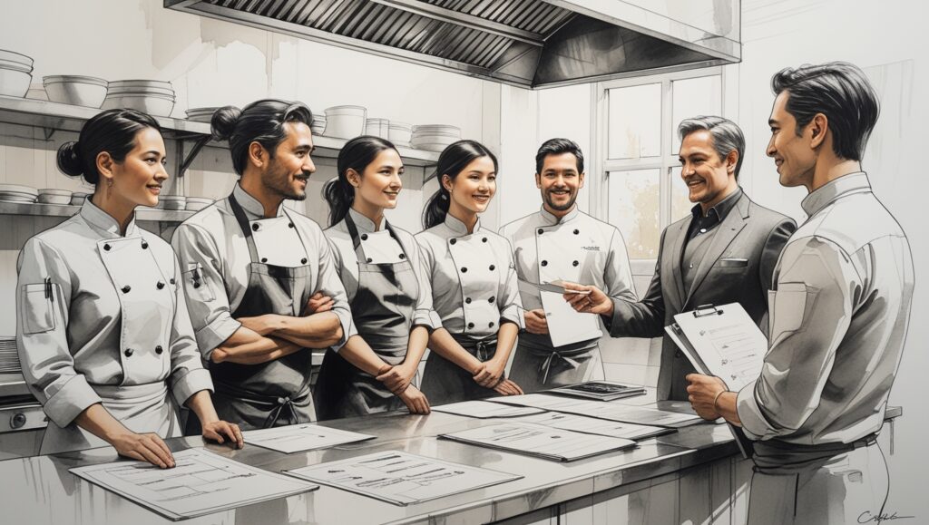Chef destacando con liderazgo y presencia profesional frente a otros perfiles