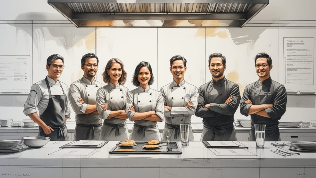 Chef revisando equipamiento e higiene en restaurante para reforzar seguridad y reputación