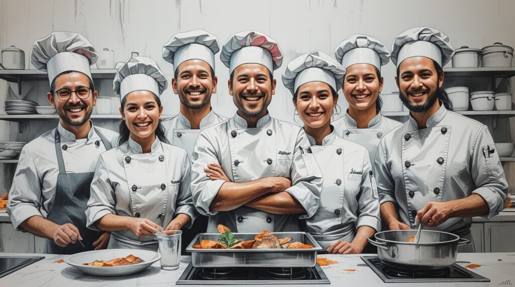 Chef analizando resultados del inventario en cocina profesional