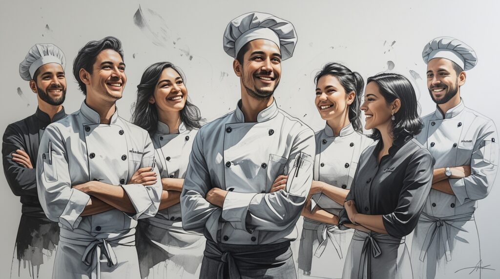 Equipo de FOH en restauración organizando la bienvenida en un restaurante