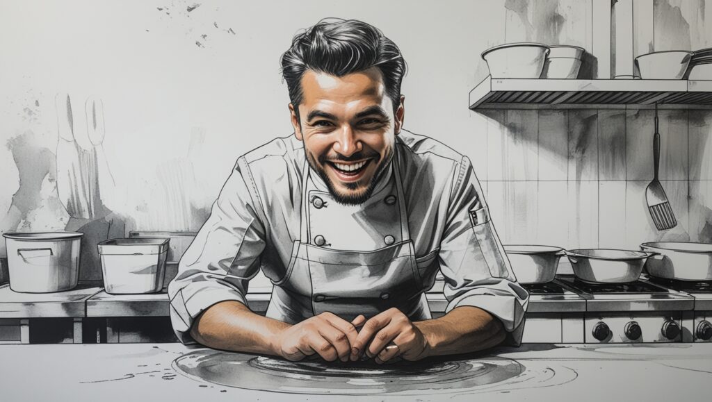 Chef realizando vigilancia de plagas en cocina profesional
